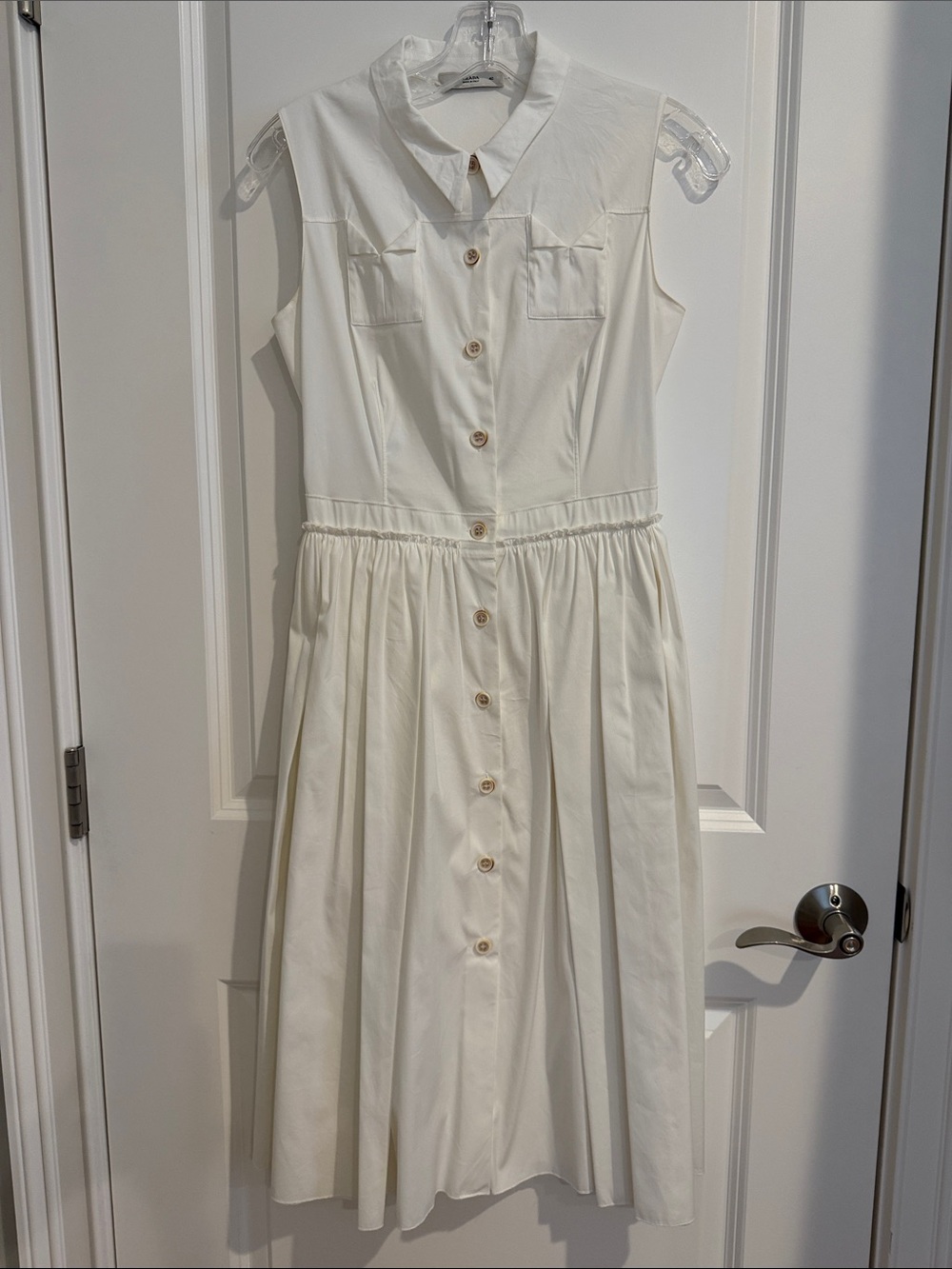 Prada Cream Button-Front Sleeveless Dress